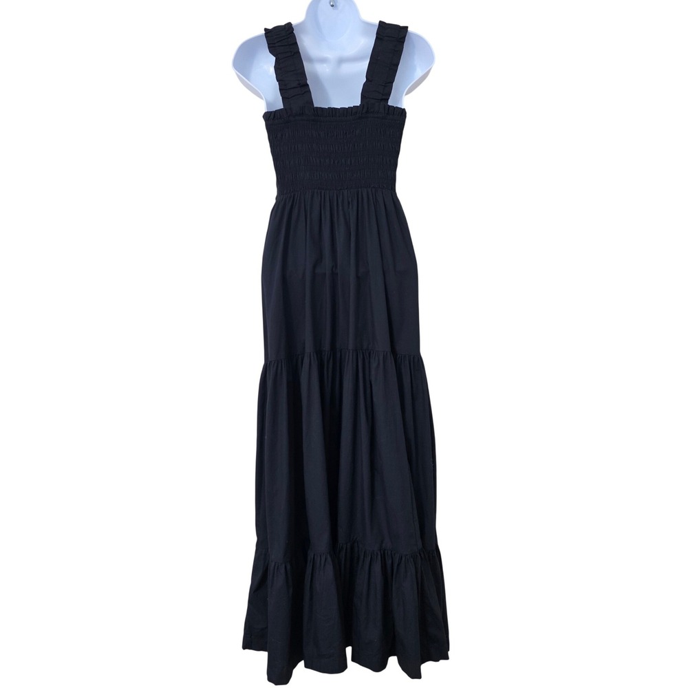 Abercrombie & Fitch Tiered Smocked Maxi Dress Sz M Petite Black Dark Cottage - Picture 4 of 13